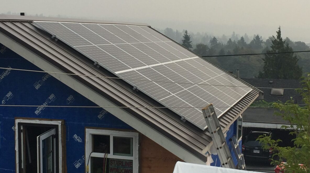 A close look at solar panels installed on a new house